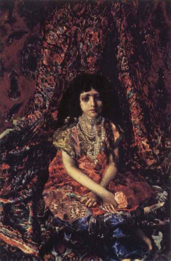 Mikhail Vrubel Young Girl against a Persian Carpet